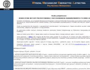 Studia podyplomowe CAD, CAM, CAE, PLM, MES